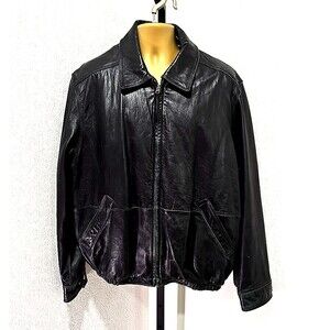 Vtg American Classics Colebrook Black Leather Bomber Jacket Mens Lg Biker Lined